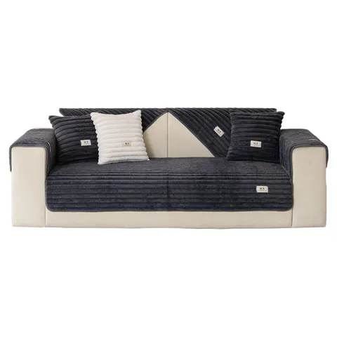 Thickened Plush Sofa Cover Solid Color Quilted Couch Cushion Minimalist Non-Slip Furniture Protector Living Room Decor