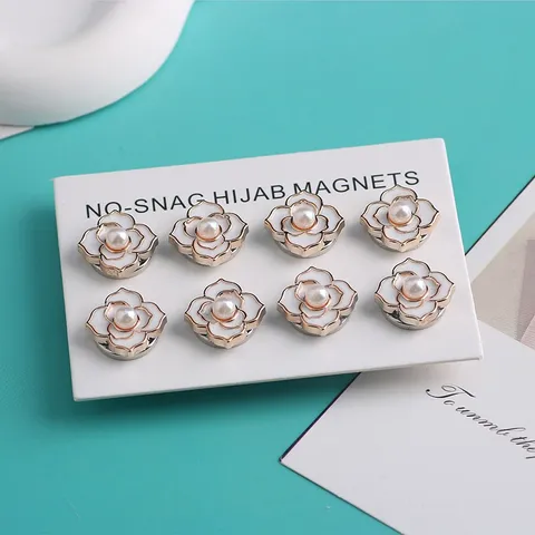 No-Snag Hijab Magneten Camellia Bloemen Sjaal Magnetische Broche Spelden Parel Strass Hijab Spelden Mode Sjaal Accessoires