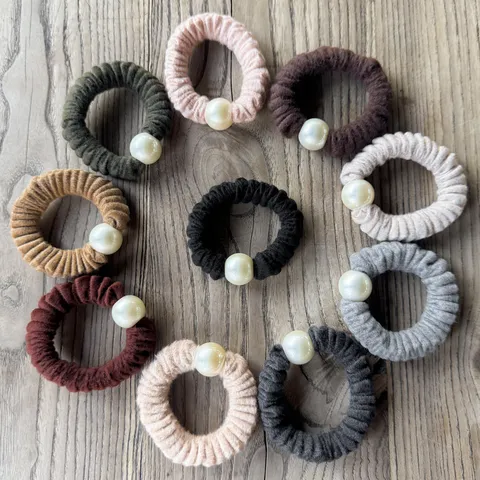 Woolen Cloth Hair Scrunchies Elegant Artificial Pearl Pleated Hair Ropes Casual Ponytail Holder Hair Accessories