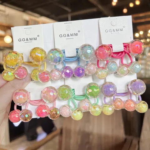 Gomas de Pelo de Bola Disco Acrílica Colorida para Niños Lindo Cuerdas de Pelo de Doble Bola Estilo Coreano Accesorios para el Cabello Diario