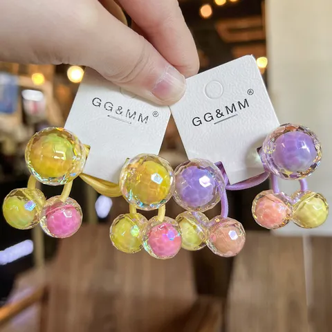 Gomas de Pelo de Bola Disco Acrílica Colorida para Niños Lindo Cuerdas de Pelo de Doble Bola Estilo Coreano Accesorios para el Cabello Diario
