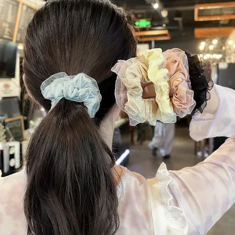 Sweet Lace Chiffon Scrunchie Soft Pleated Hair Rope Elastic Hair Band Cute Ponytail Holder Women Hair Accessories
