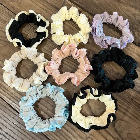 Korean Style Colorful Ruffled Satin Hair Scrunchie For Women Cute Elastic Hair Band Sweet Daily Hair Accessories