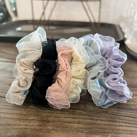 Sweet Lace Chiffon Scrunchie Soft Pleated Hair Rope Elastic Hair Band Cute Ponytail Holder Women Hair Accessories