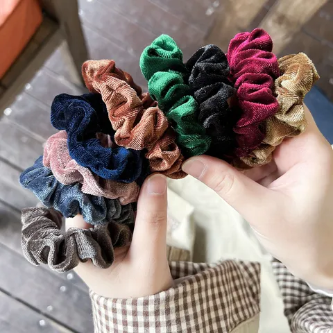 Soft Velvet Hair Scrunchies Elastic Hair Bands Pleated Ponytail Holder Hair Accessories For Women Daily Styling