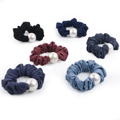 Elegant Pearl Hair Scrunchies For Women Pleated Fabric Elastic Hair Ties Fashion Ponytail Holder Hair Accessories