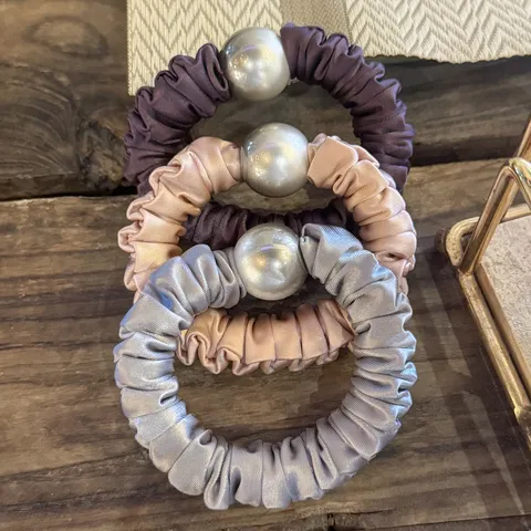 Satin Hair Scrunchies For Women Gradient Pearl Elastic Hair Ropes Sweet Hair Accessories Ponytail Holder
