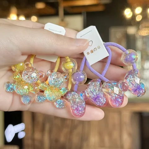 Children Cute Cartoon Hair Ropes Resin Glitter Hair Ties Sweet Hair Accessories For Girls