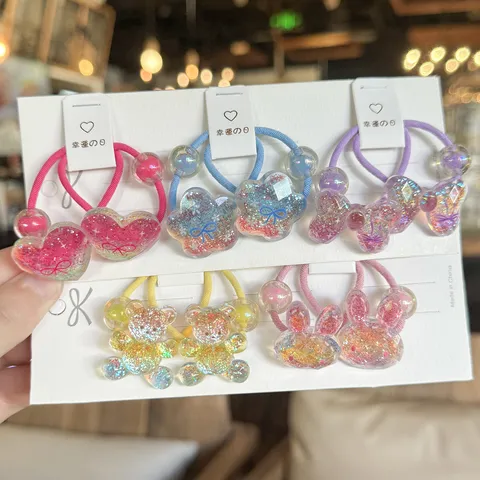 Children Cute Cartoon Hair Ropes Resin Glitter Hair Ties Sweet Hair Accessories For Girls
