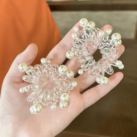 Elastico Per Capelli A Filo Di Telefono Trasparente Con Perla Artificiale Minimalista Corda Elastica Accessori Capelli