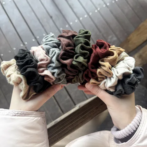 Autumn Winter Woolen Cloth Hair Scrunchies Pleated Elastic Hair Ties Chic Hair Accessories For Women Ponytail Holder