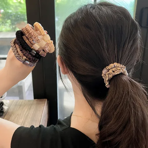 Minimalist Satin Scrunchies For Women Elastic Hair Ropes Cute Cat Eye Stone Hair Accessories Ponytail Holder Rubber Band