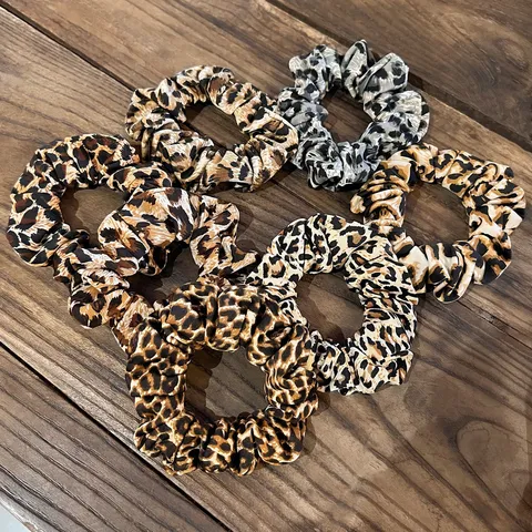 Women Leopard Print Satin Scrunchies Hair Elastic Ropes Daily Hair Accessories Ponytail Holder Styling Tool