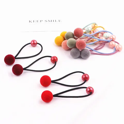 Kids Hair Ties Flocked Ball Acrylic Beads Hair Ropes Cute Hair Accessories For Girls Daily Hair Styling