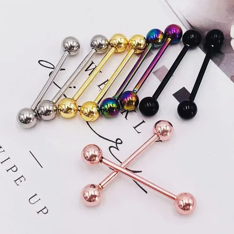 Stainless Steel Barbell Piercing Stud Earring Nipple Tongue Ring Unisex Electroplated Geometric Body Piercing Jewelry Gift