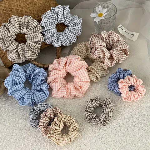 Korean Style Plaid Fabric Scrunchies Checkered Hair Ties For Women Girls Sweet Ponytail Holders Soft Elastic Hair Bands Accessories