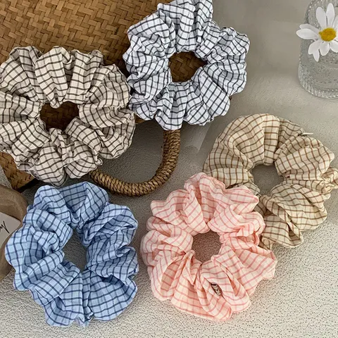 Korean Style Plaid Fabric Scrunchies Checkered Hair Ties For Women Girls Sweet Ponytail Holders Soft Elastic Hair Bands Accessories