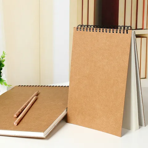 Vintage Kraft Paper Cover Blank Notebook Spiral Bound Sketchbook For Daily Writing And Drawing Office School Supplies