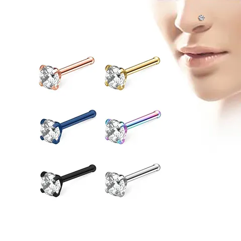 Minimalista Acero Inoxidable Pins para Nariz Recto Forma L Brillantemente Geométrico Diamante de Imitación Incrustado Joyería de Piercing Unisex Diario