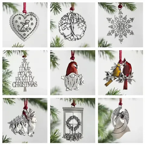 Vintage Metal Christmas Tree Ornaments Hollow Out Silver Iron Hanging Pendant For Holiday Party Home Festive Decor Gift