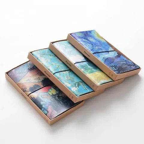 Artistic Famous Oil Painting Pattern Faux Leather Journal Notebook Classic Strap Portable Thicken Diary Organizer Daily Stationery For Office School Unisex