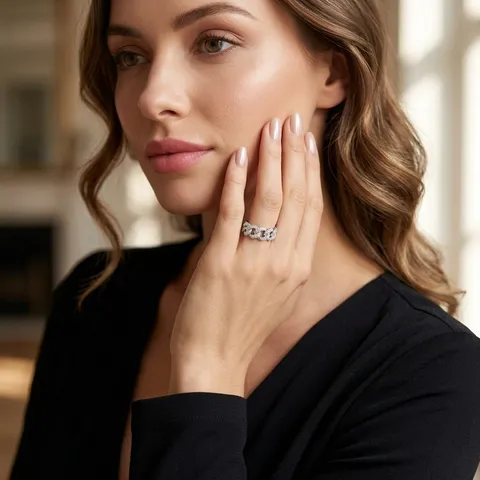 Bague Chaîne Cubaine en Moissanite en Argent Sterling 925 Serti Pavé Bague Géométrique Avec Certificat GRA Pour Femmes Bijoux de Mode