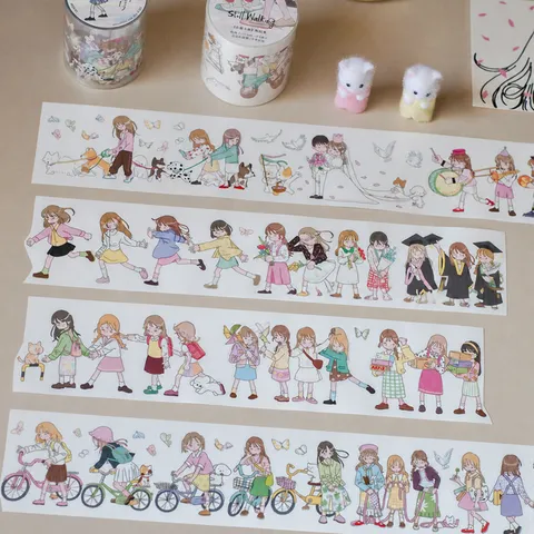 Leuke Cartoon Illustratie Stickerrol Washi PET Tape Voor Dagboek Scrapbooking DIY Decoratieve Briefpapier