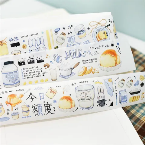 Washi Papier En PET Gestanst Tape Schattig Melk Tijd Thema Decoratieve Plakband Set Voor Dagboek Scrapbooking DIY Ambacht