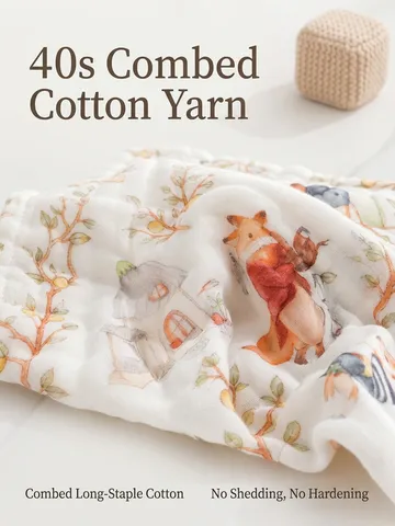 Baby Pure Cotton Gauze Saliva Towel Cute Cartoon Animal Print Six Layer Bubble Gauze Washcloth Super Absorbent Kids Face Towel