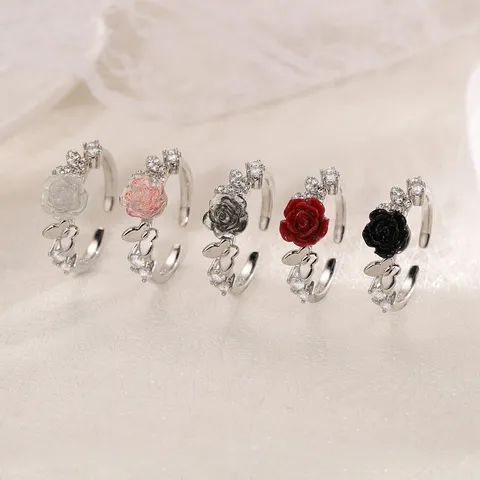 Vintage Retro Kupfer Zirkonia Rose Schmetterling Offener Ring Damen Modeschmuck Elegante Kamelie Fingerring Party Geschenk