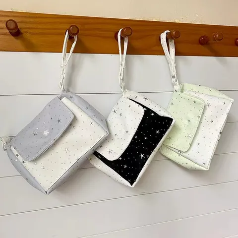 Damen Mode Stern Punkte Leinwand Umhängetasche Mehrschichtige Aufbewahrung Kosmetik Kameratasche Lässige Handtasche