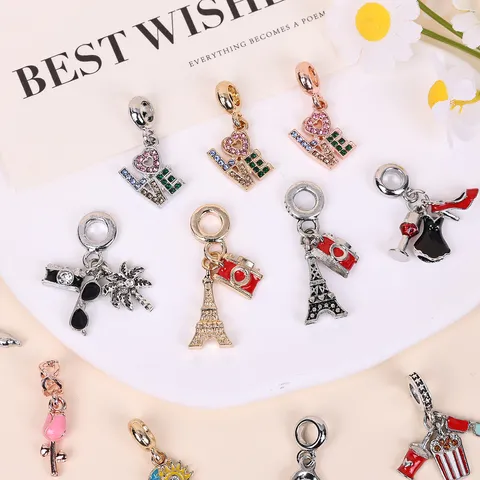 DIY Lega Strass Smaltato Ciondoli Perline Fede Matrimonio Popcorn Fotocamera Dente Amore Ciondoli Per Bracciale Creazione Gioielli