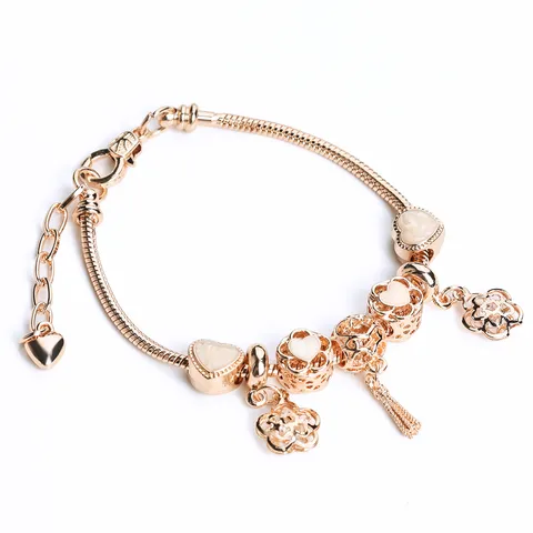 Donne Moda DIY Perline Charm Braccialetto Lega Catena a Serpente Viola Fiore di Ciliegio Cristallo Pendente Gioielli Regalo