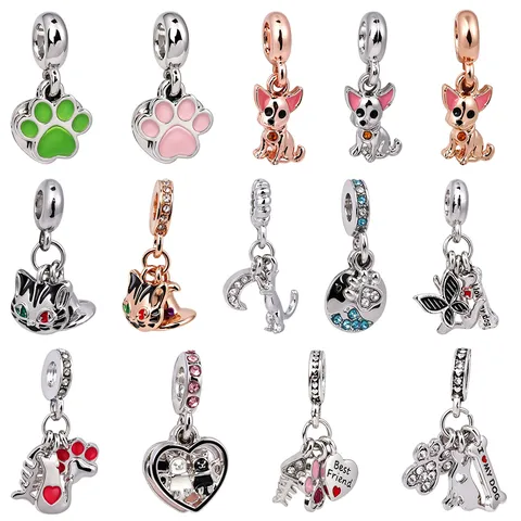 Gatto E Cane Tema Lega Ciondolo Charm Carino Animale Zampa Cuore Best Friend DIY Braccialetto Gioiello Accessorio