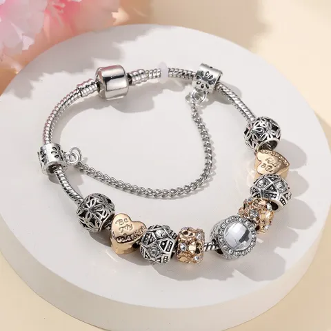 Bracciale Charm DIY in Lega di Zinco Catena a Serpente Cristallo Strass Ciondolo a Cuore Gioielli Regalo Donna Uso Quotidiano