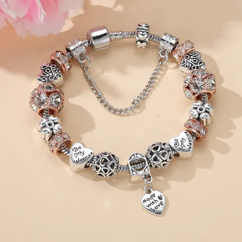 Moda Europea Americana Lega Strass Cuore Charm DIY Perline Bracciale a Catena di Serpente Per Donne Gioielli Regalo