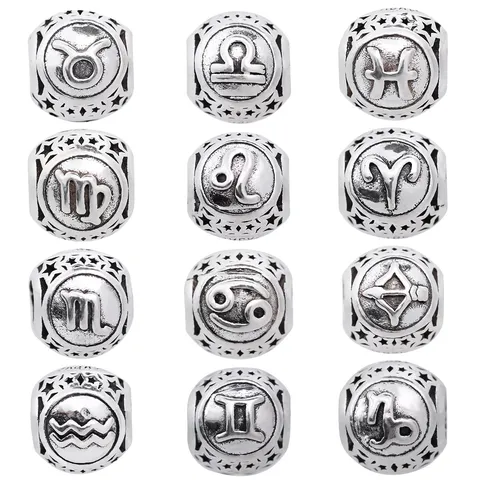 Perline con ciondoli di segni zodiacali in lega di zinco vintage Perline distanziatrici cave a pentagramma fai-da-te braccialetto collana creazione di gioielli