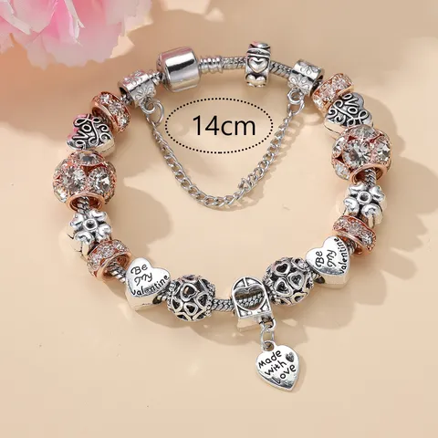 Moda Europea Americana Lega Strass Cuore Charm DIY Perline Bracciale a Catena di Serpente Per Donne Gioielli Regalo