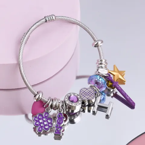 Bracciale Con Ciondoli In Acciaio Inossidabile Con Perline Di Cristallo Strass Stile K-Pop Gioielli Di Moda Regalo Per Donne