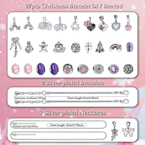 Set di Gioielli con Perline in Lega e Strass per Scatola Regalo Calendario dell'Avvento Braccialetto con ciondoli fai da te per Bambini Compleanno Natale