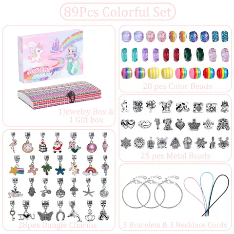 Kit per la Creazione di Bracciali in Perline DIY per Bambini Tema Sirena Perline Colorate Ciondoli in Lega Custodia Regalo Artigianato di Gioielli per Ragazze
