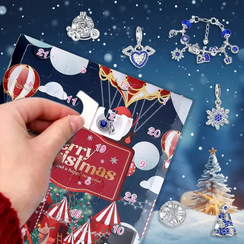 Calendario dell'Avvento di Natale Set di Gioielli Fai da Te Lega Fiocco di Neve Bracciali con ciondoli Collana Scatola cieca Regalo di festa per donne