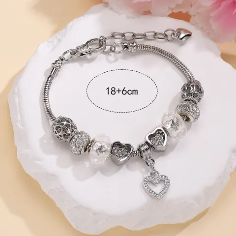Donne Dolce Cuore Bracciale con Ciondoli Lega di Zinco Strass Cristallo Catena a Serpente Regolabile Gioielli