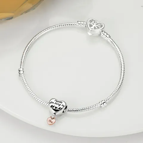 DIY Charm Catena Osso di Serpente Rame Placcato Argento Bracciale Con Albero della Vita Chiusura a Cuore Gioiello di Moda Regalo Per Donne