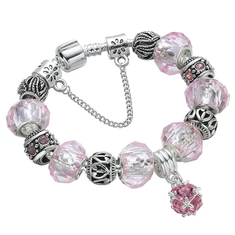 Moda Europea e Americana Donna Cristallo Perlato Placcato Argento Lega Ciondolo Braccialetto DIY Gioielli Regalo