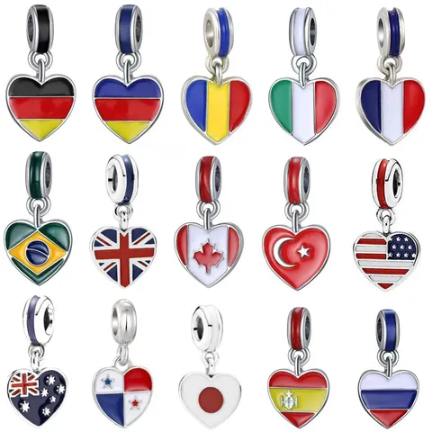 Coppa del Mondo Bandiera Nazionale Cuore Ciondolo Charm Per Braccialetto Collana Lega di Zinco Smalto Gioiello Regalo