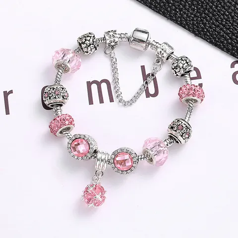 Moda Donne DIY Charm Braccialetto Lega di Zinco Strass Cristallo Perline Catena Serpente Braccialetto Elegante Regalo di Gioielli
