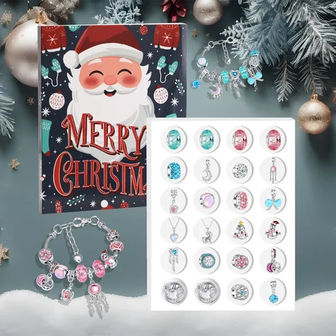 Calendario dell'Avvento di Natale Braccialetto in Lega di Perline di Cristallo DIY Scatola Misteriosa Set di Gioielli Regalo di Vacanza Per Bambini Donne