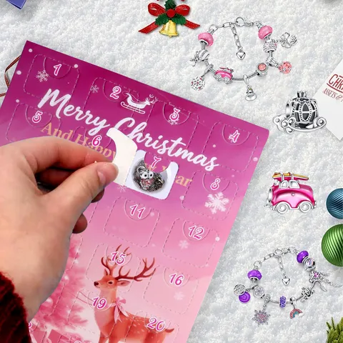 Bambini Natale Calendario dell'Avvento DIY Cristallo Perla Braccialetto Collana Set Lega Festa Regalo Gioielli