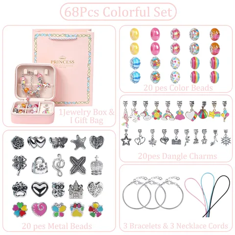 Kit per la Creazione di Braccialetti di Perle Fai da Te per Bambini Lega di Zinco Ciondoli Unicorno Colorati Scatola Regalo per Ragazze